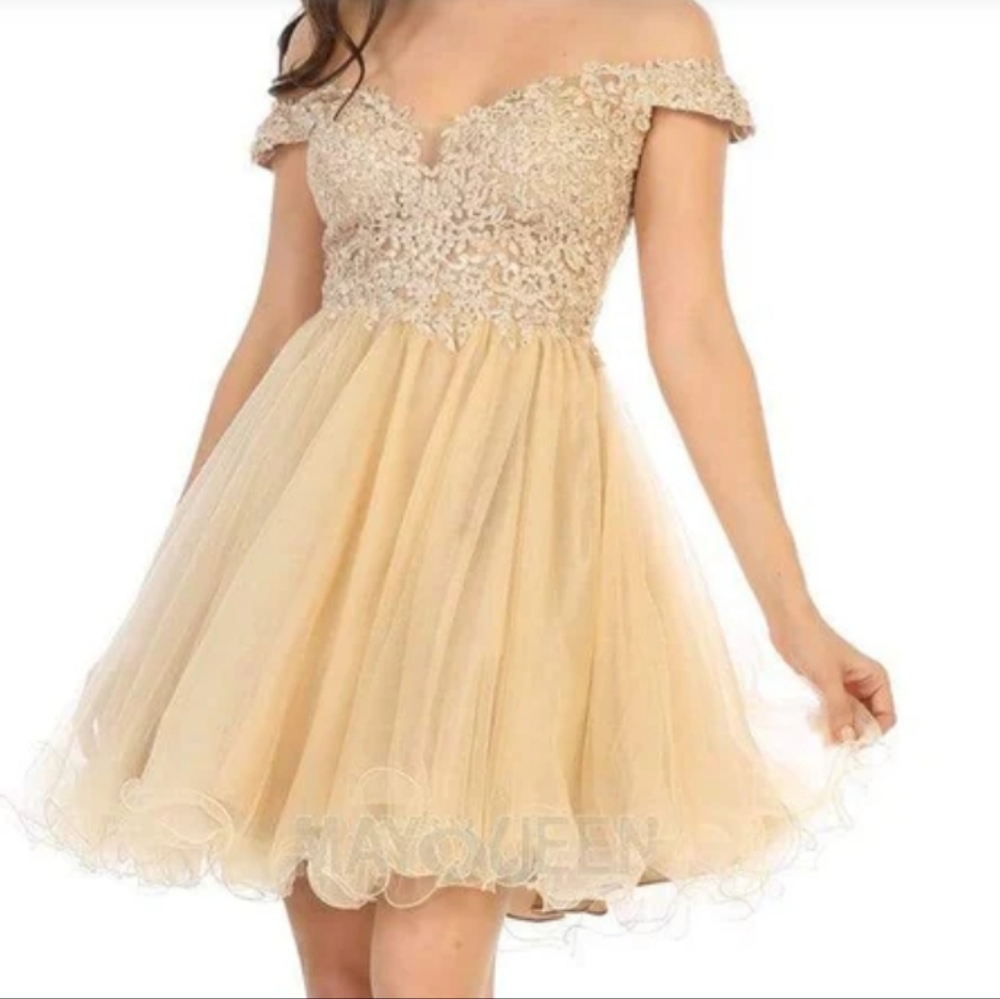 May Queen  Couture Off  Shoulder Sheer Lace  Bodice Tulle Cocktail Dress Size 14